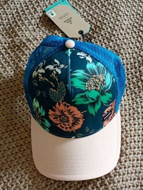 Prana Adult Floral Mesh Trucker Hat - Teal, Green & Light Pink